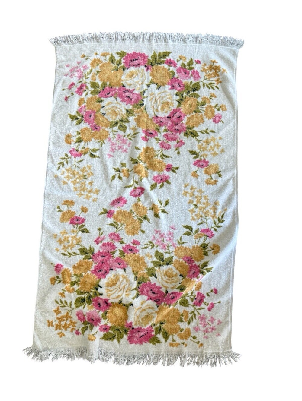 Vintage Martex Towel Flowers MCM 34” X 24”